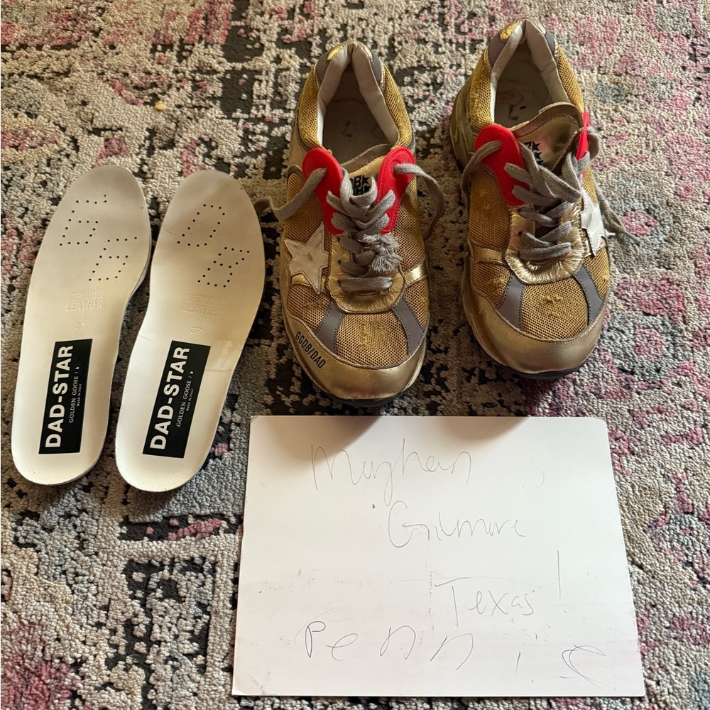 Golden Goose Gold and Silver Athletic Shoes with Durable Sole